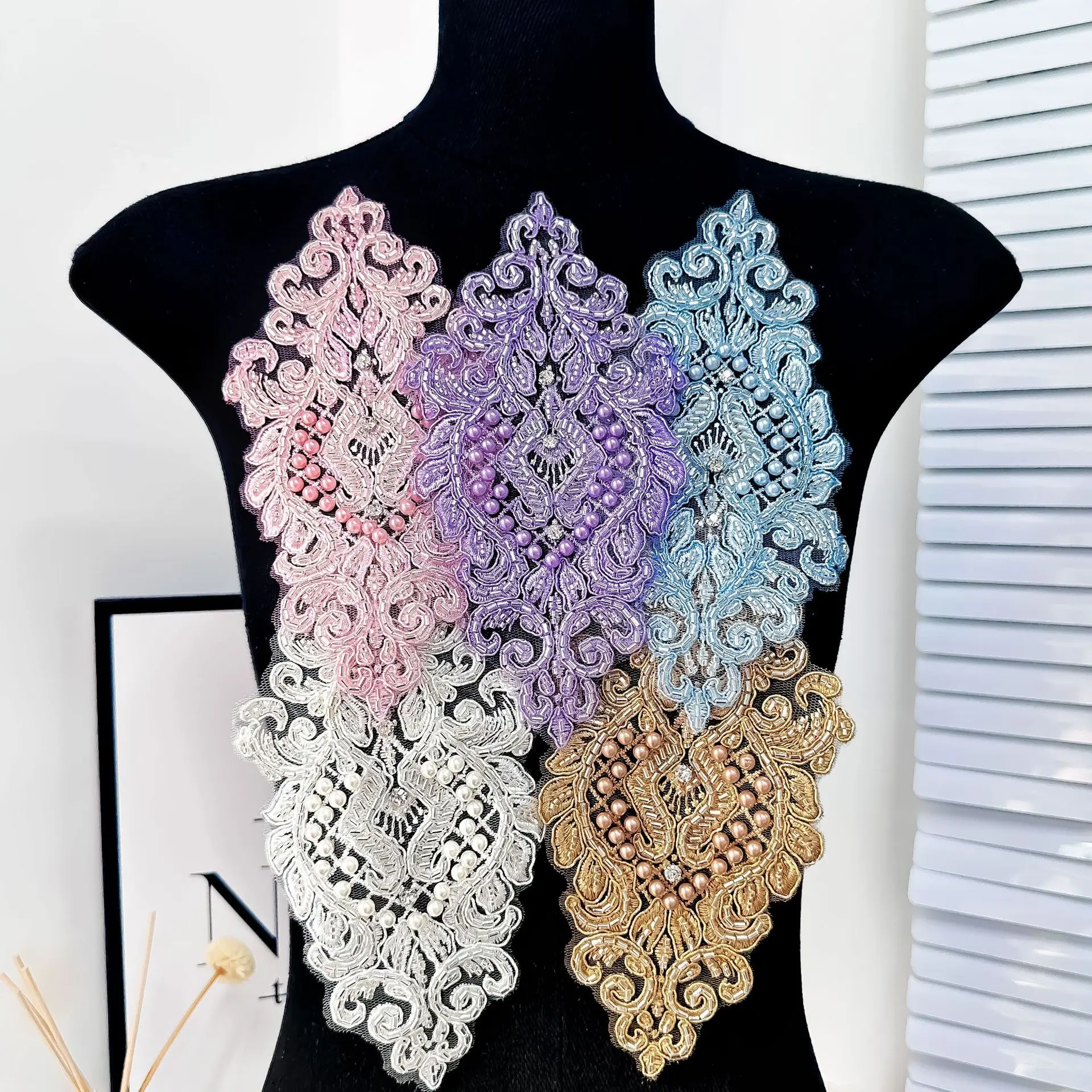 Ethnic Style Multi-color Rhombus Beads Embroidery DIY Wedding Dress Shirt Clothing Patch Applique Accessories