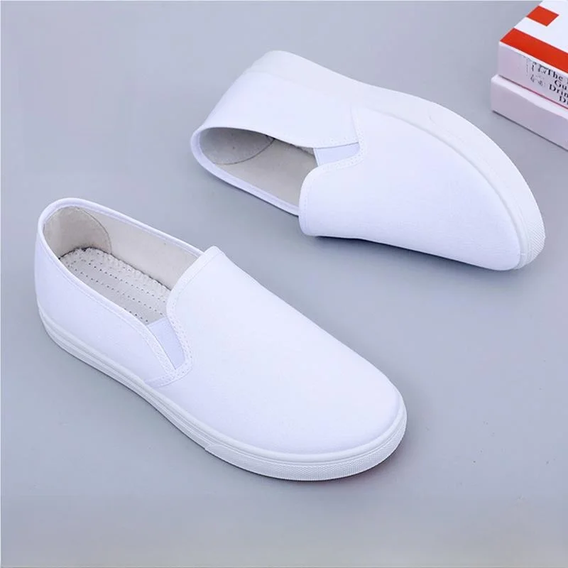 Men's Nurse Shoes Slip-On Canvas Shoes Breathable White Summer Soft Bottom Healthcare Work Shoes Women's Flat Heel Casual Loa...