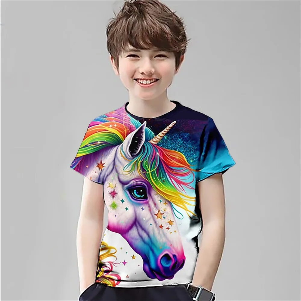 

2025 Retro 3d Print Boy Birthday Clothes Retro Boy T Shirts Kids Horse Animal T Shirt For Boys Short Sleeve Top Tee Funny