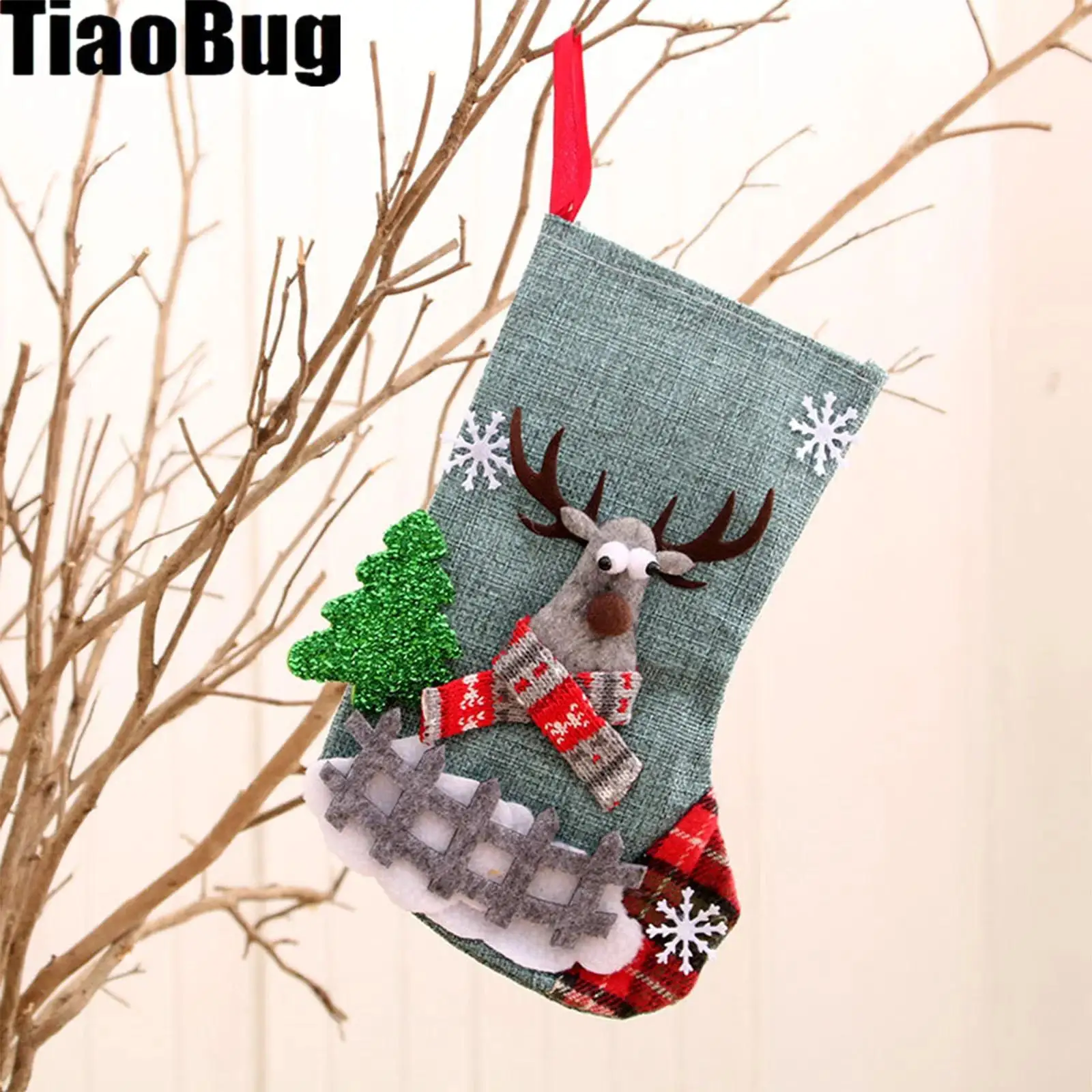 ファミリークリスマスストッキング 鹿のノーム サンタ 雪だるま クマ チェック柄 クリスマスストッキング ホリデー クリスマスデコレーション 子供へのギフト