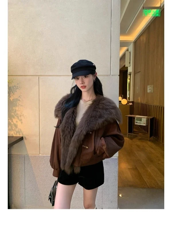 

Корейская зимняя хлопковая куртка-жакет с темно-синим воротником для женщин, свободного кроя, на молнии, однотонная, для повседневной носки