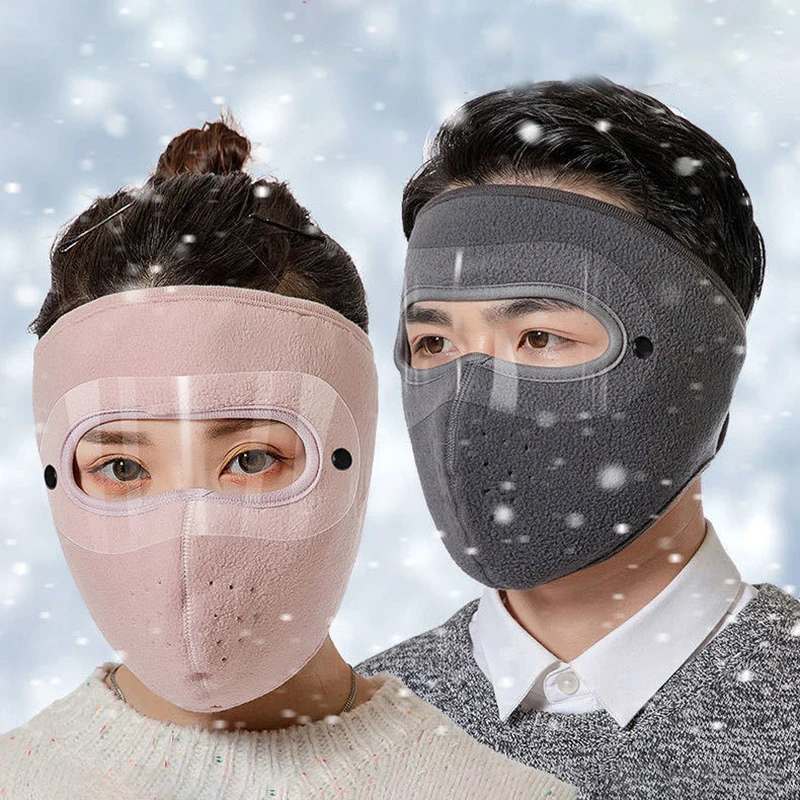 Unisex Winter Warme Maske Gesichtsschutz Radfahren Kappen für Outdoor Angeln Atmungsaktive Maske mit HD Anti-Fog-Brille Fleece Warmer Schal