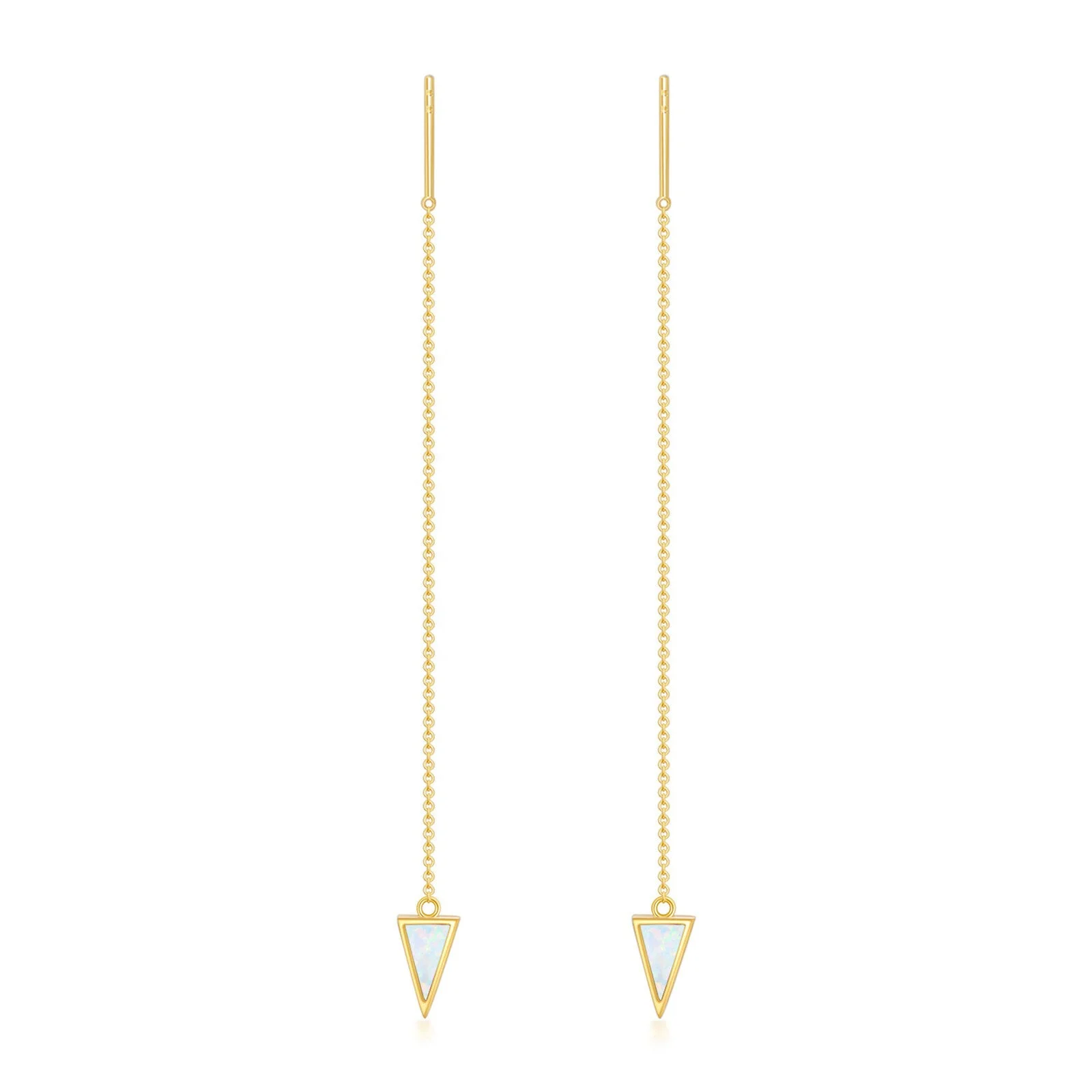 14k Solid Gold Custom Women Long Tassel Dangle Triangle Opal Threader Earrings