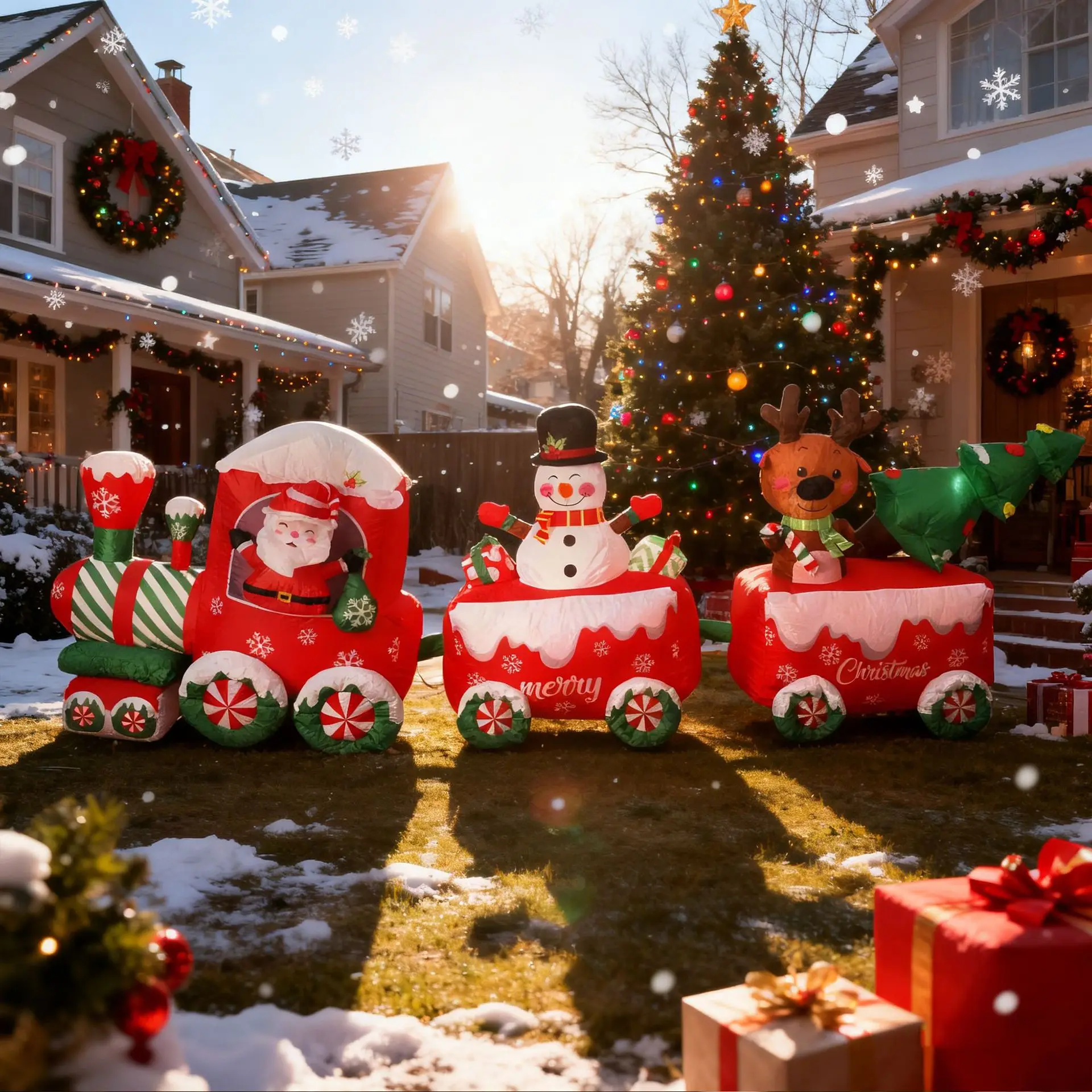 Christmas atmosphere decoration inflatable luminous Santa Claus snowman elk train ornament festival scene air model