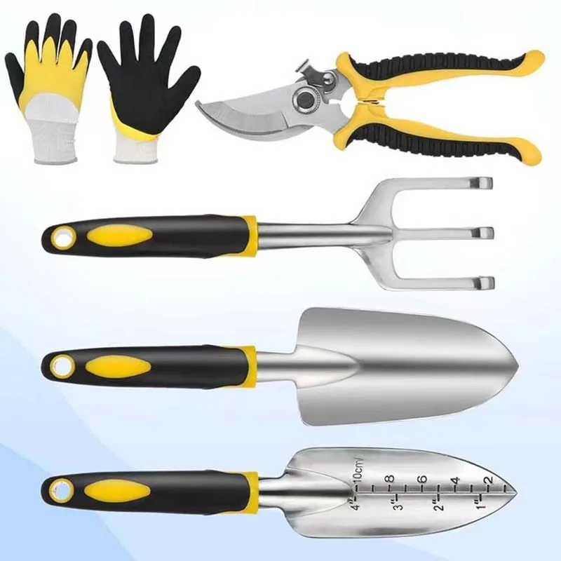 Garden Tool Pack with Trowel, Cultivator Hand Rake,Transplant Trowel,Garden Shears, Gardening Gloves for Weeding, Loosening Soil