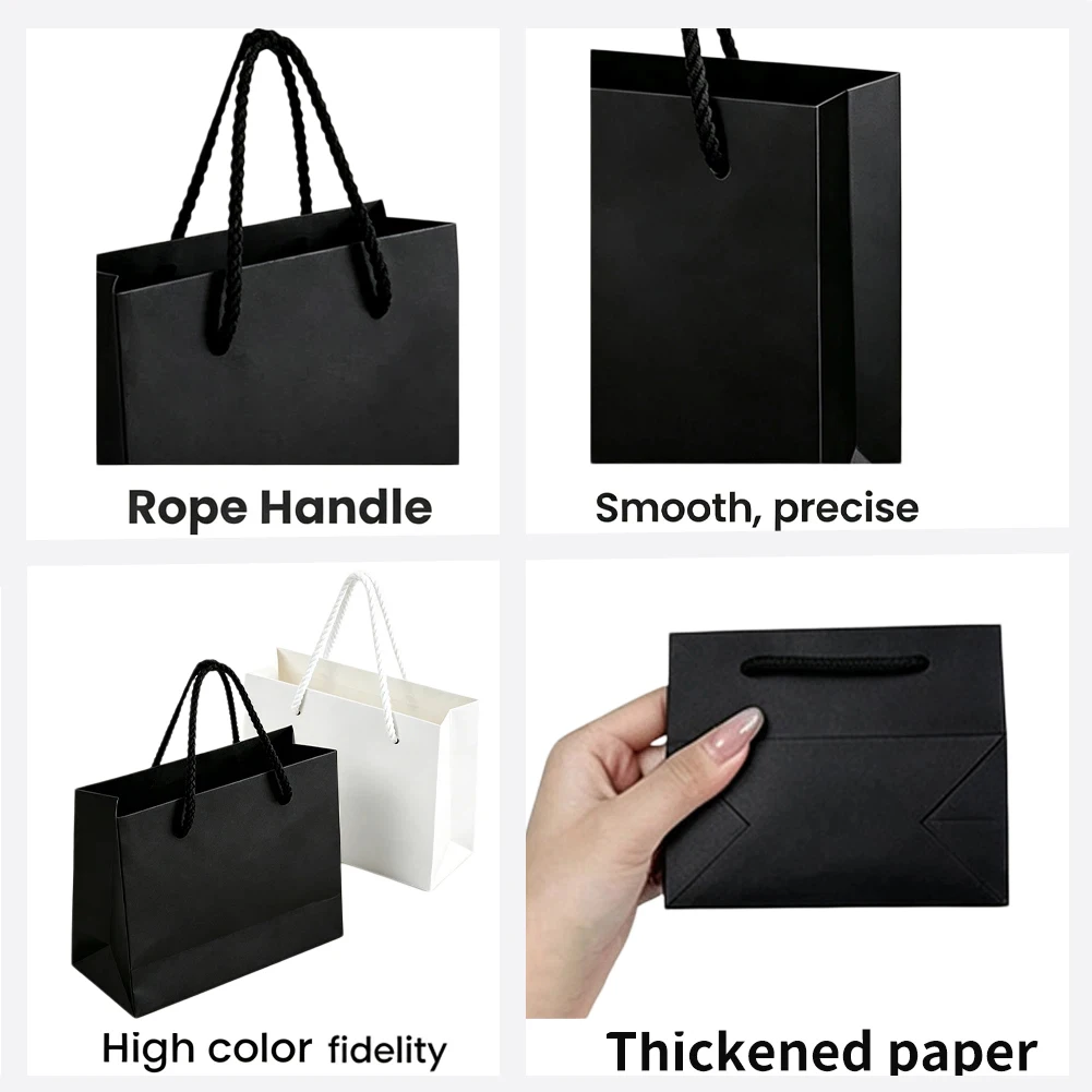 10 Stück dicke kleine Geschenktüten mit Griff für Hochzeit, Babyparty, Geburtstag, Party, Gastgeschenk, Schmuck, Verpackungstüten, weiß, schwarz – Detail 7
