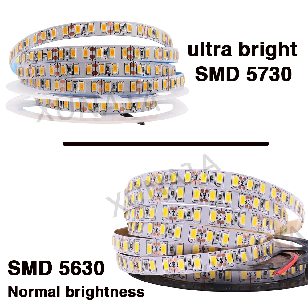 Ultra jasny SMD 5730 5630 LED Strip DC 12V 120 Leds/M ciepłe/naturalna biel elastyczne taśma wstążkowa sznur oświetleniowy do wystroju domu 5M