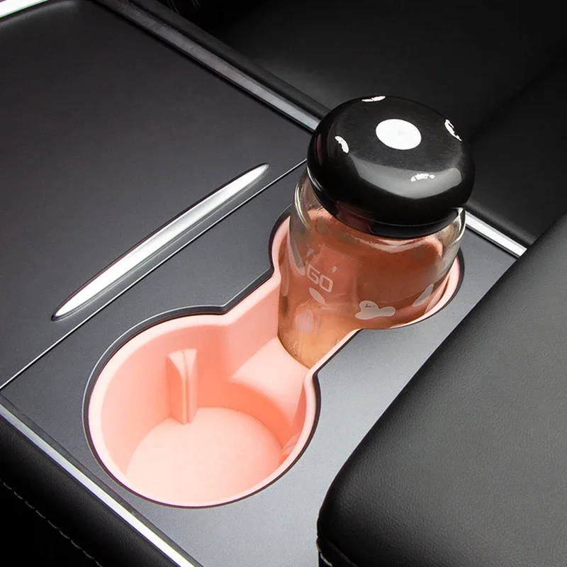 For Tesla Model 3 Y Silicone Water Cup Holder Central Control Bottle Insert Interior Accessories Pink White Phone Drink Holder