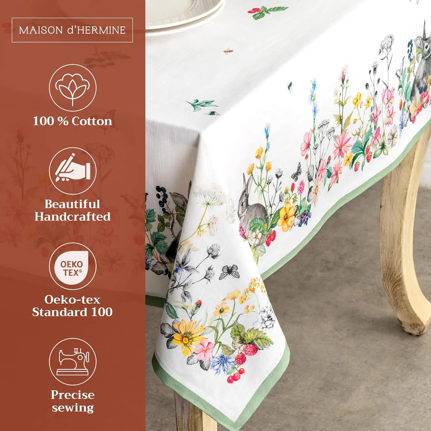 

Maison D'Hermine Table Cloth Rectangle Table 100% Cotton Tablecloth For Dining Room, Farmhouse, Home, Hotel, Parties & Wedding