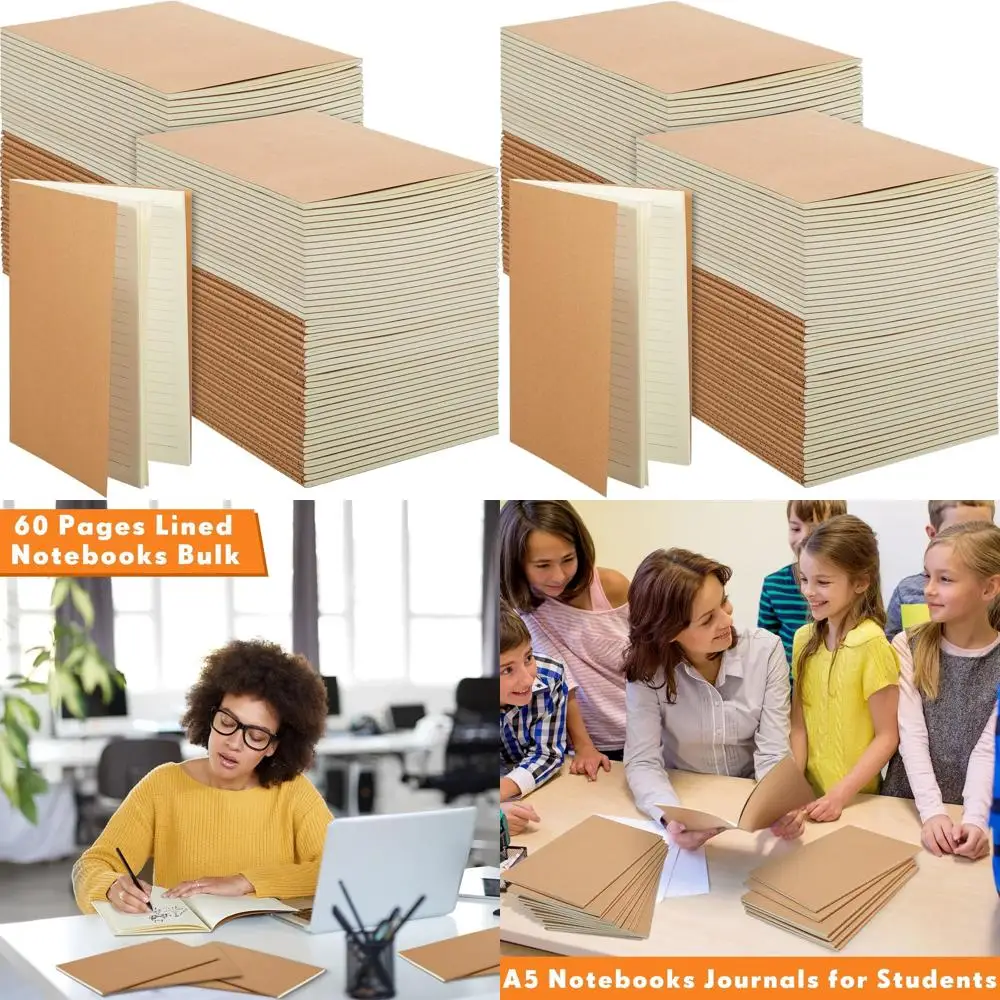 

Блокноты формата А5 с крафт-обложкой, 100 шт., 5,5x8,3 дюйма, 60 страниц, с подкладкой, коричневые для письма и рисования