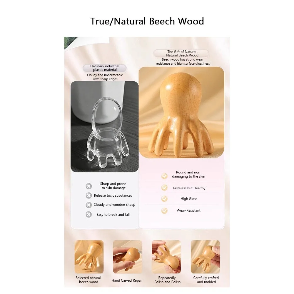 

Новая портативная массажная расческа-осьминог для меридианов, акупунктурная расческа из бука с восемью зубьями для массажа кожи головы