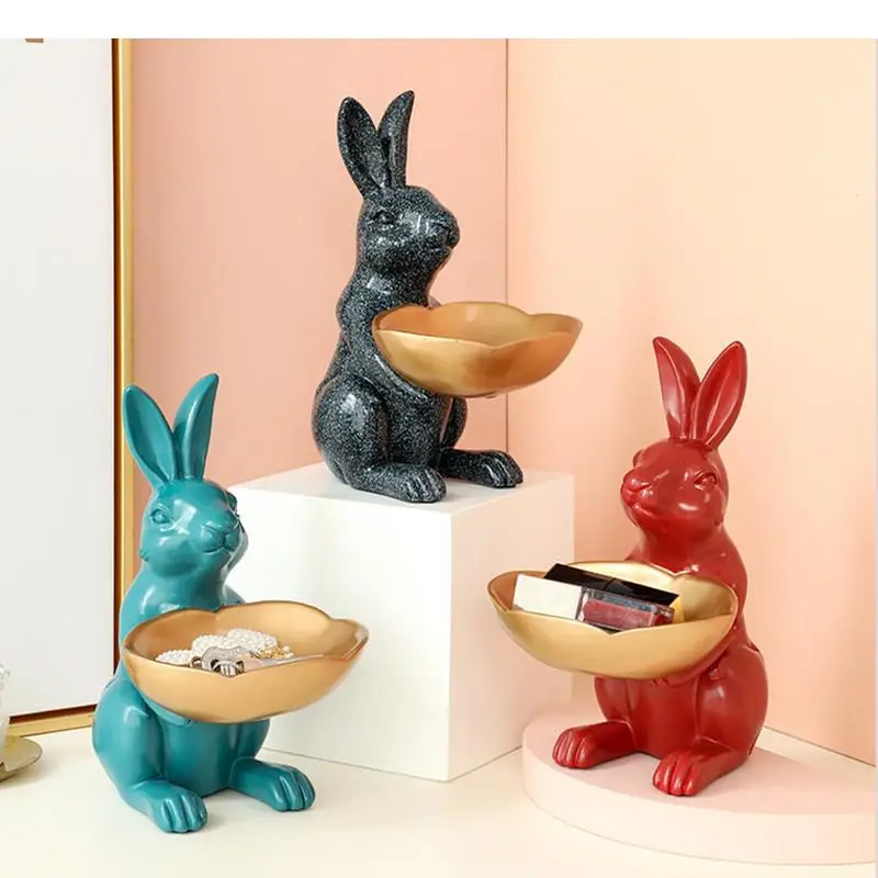 Resin Rabbit Storage Ornaments Ears GirlStatue Crafts Box Decorations Groceries Organize Disk Furnishings