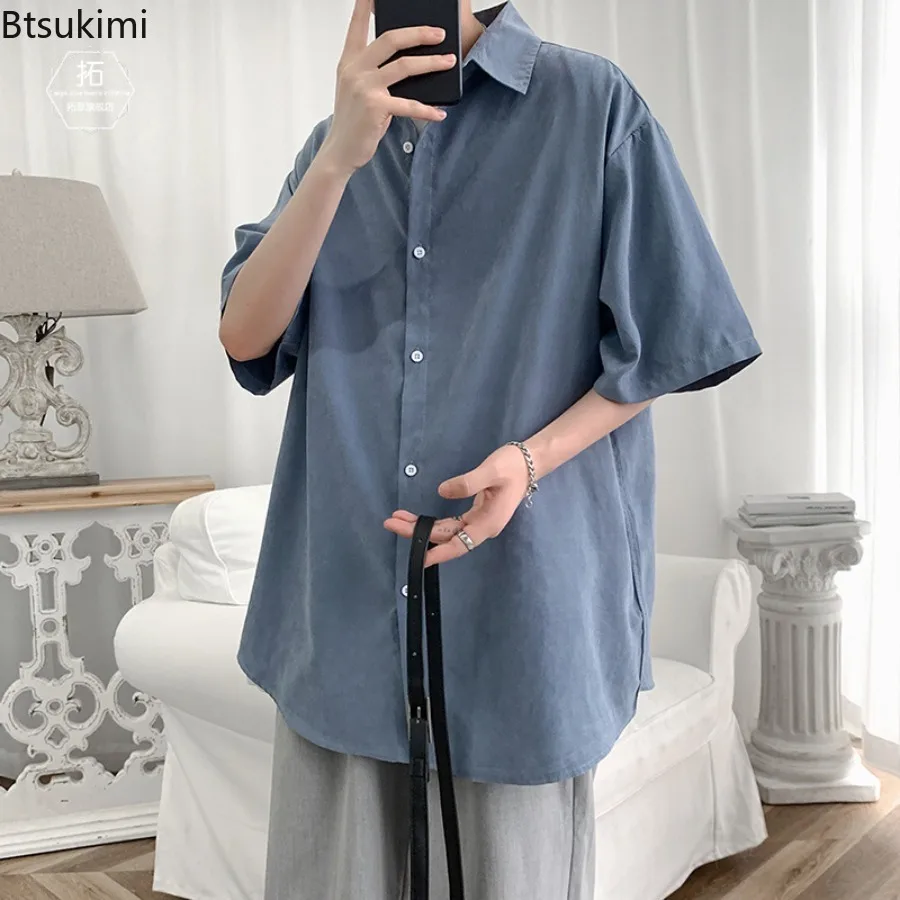 Spring Summer Loose Casual Shirts Men's Short Sleeve Lapel Casual Cardigan Tops Fashion Streetwear Male Versatile Shirt Jackets