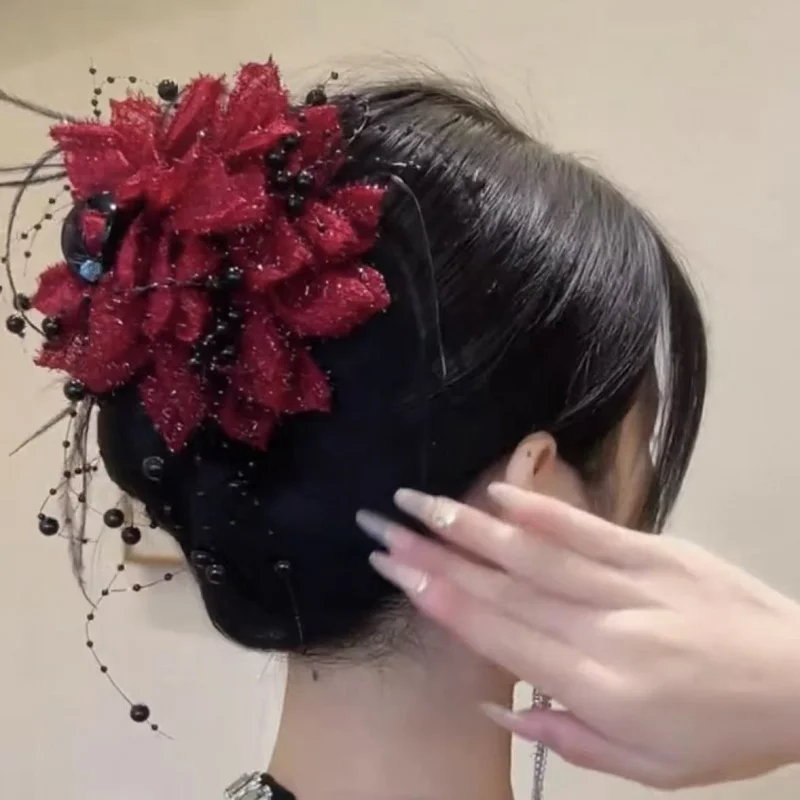 Klip Hiu Mengkilap Serbaguna dengan Rumbai Meningkatkan Volume Rambut Aksesori Rambut Elegan Baru ﻿