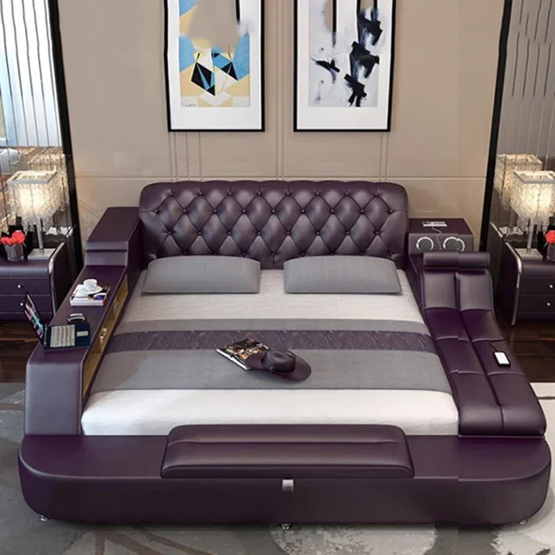 

Многофункциональная двуспальная кровать с татами, массажная натуральная кожа, современная простая кровать Master, мягкая мебель Camas Moderrnas Inteligentes