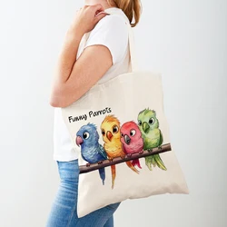 Double Print Funny Parrot Women Shopper Bag Casual  Child Gift Girl Travel Handbag Cute Cartoon Bird Animal Lady Shopping Bags