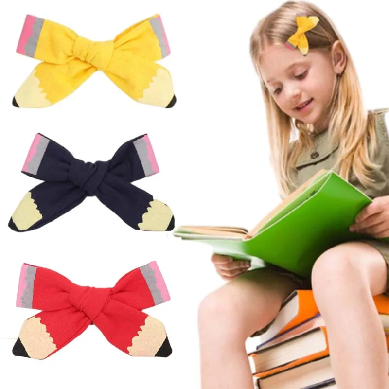 

ncmama 2Pcs Back To School Pencil Hair Clip for Student Cute Solid Handmade Bowknote Hairpin Girl Headwear Kids Hair Accessories