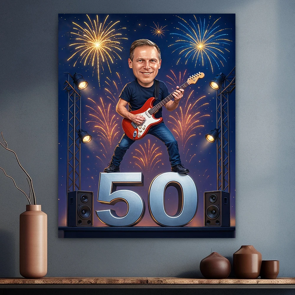

Custom 50th Birthday Caricature from Photo Print Birthday Gift for Him Dad 50th Birthday Poster Cartoon Portrait Canvas Painting