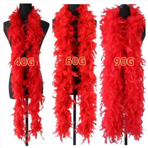 Boa de plumas de pavo rojo, 40G, 60G, 90G, 2 yardas, chal esponjoso de plumas de Chandelle, bufanda para vestido de fiesta de Carnaval, ropa, artesanía de decoración