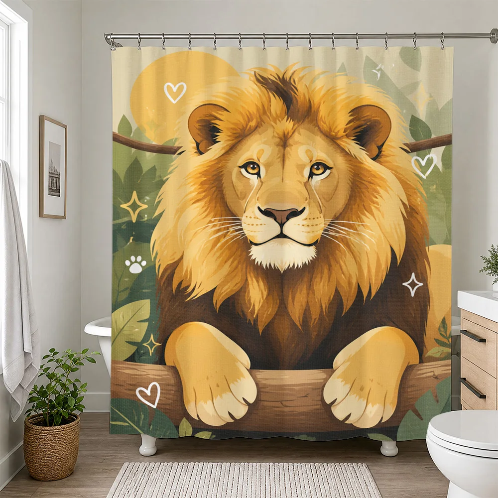 Cute Waterproof Lion Shower Curtain Jungle Animal Print Safari Bathroom Decor Liner Tropical Wild Art Home Shower Curtain Waterp