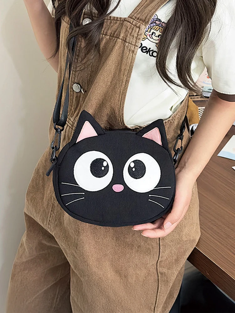 

Cute Kine Pure Cotton Bla Simple Crossbody Bag Large Capaci 3D Mobile Phone Bag for Young Women Commuting