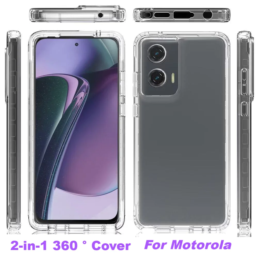 

360°Full Body Coverage Clear Phone Case For Motorola Moto G Stylus Power Play Edge Plus G62 G52 G42 G32 G22 E32 PC+Acrylic Cases