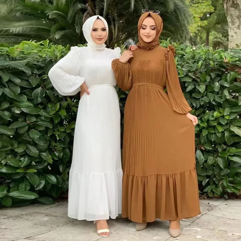 Modest Dresses for Women Muslim New Pleated Abaya Dubai Long Hijab Dress Turkey Pullover Fashion Loose Islam Clothes Robe Kaftan