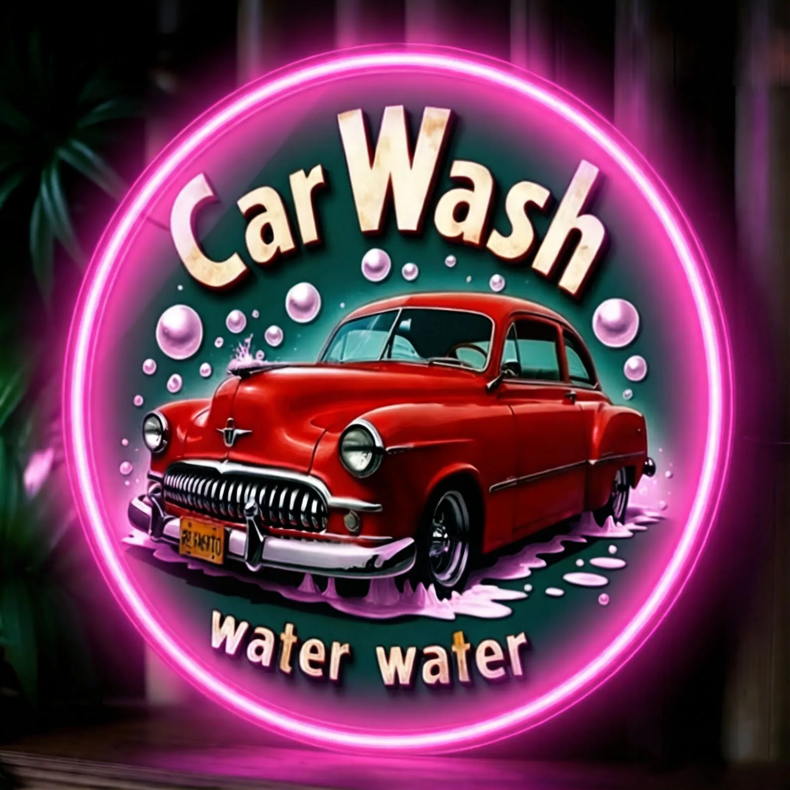 Vintage Car Wash Neon Sign,Classic Car With Washing Machine Neon Art,Business Open Sign,Custom Neon Sign,Gift for Car Wash Shop