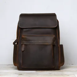 Crazy Horse Leather Men's Backpack Men's Genuine Leather Cowhide Antique British Casual Men's Travel Bag Computer Backpack