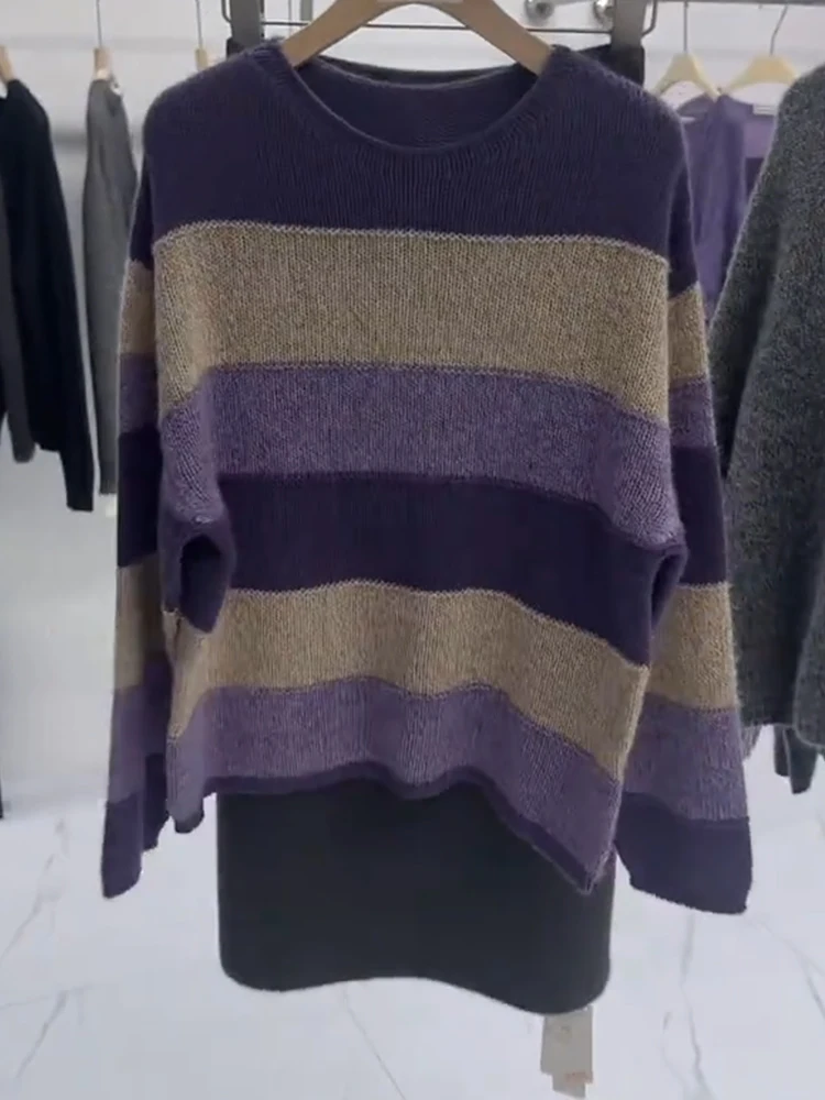 

Женский трикотаж в полоску, большие размеры, осенний новый цвет, блузка для похудения, универсальный топ, французский круглый дизайн, Ne Design