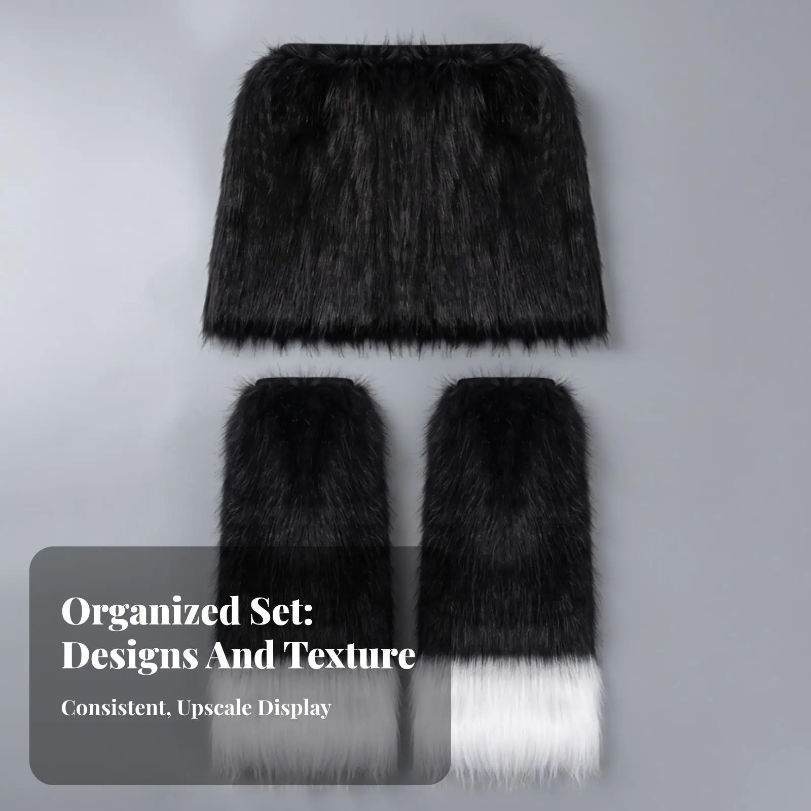 Plush Faux Fox Fur Cosplay Leg Cover with Skirt for Themed Event Stage Show Women Girls Costume Accessory Kit