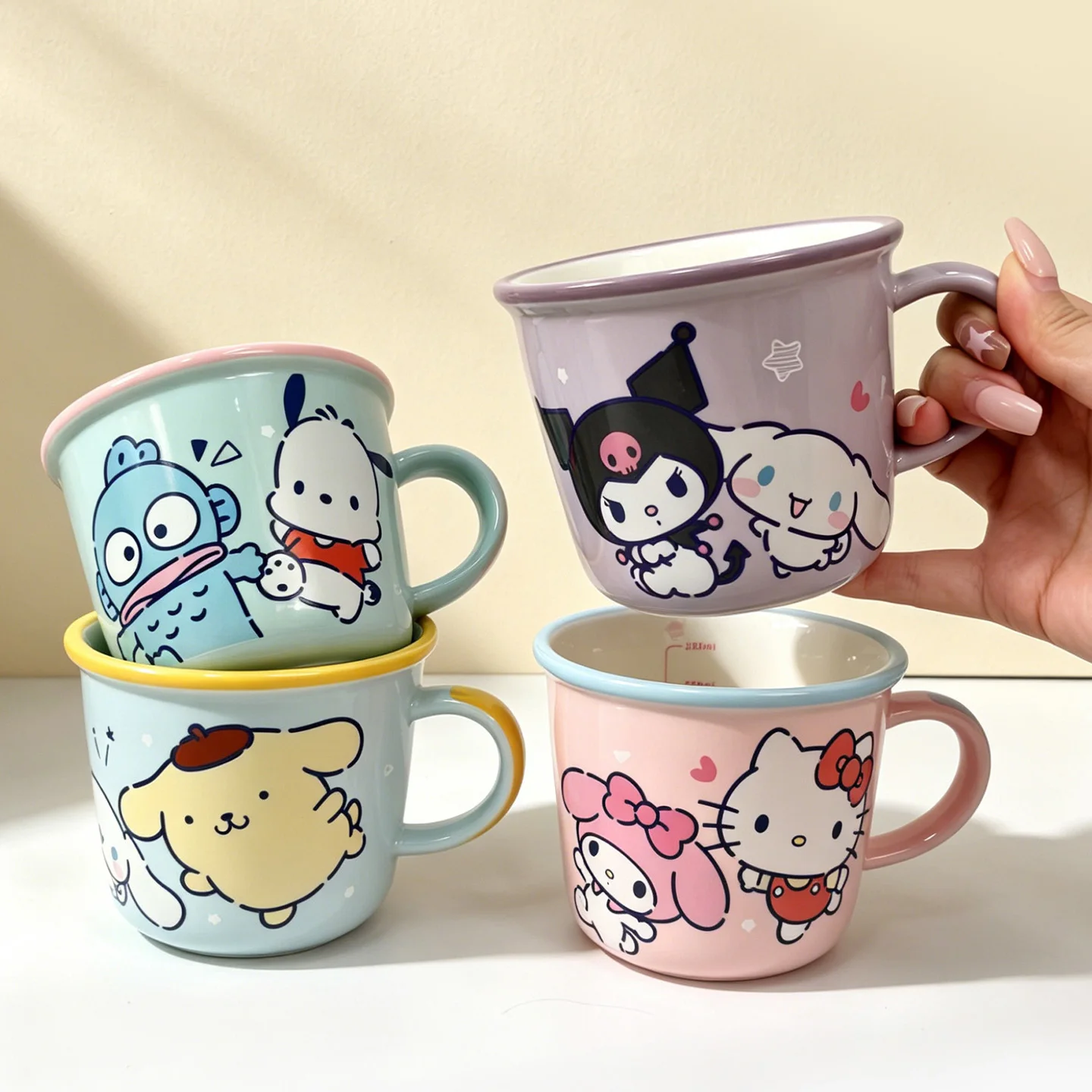 310Ml Cartoon Sanrio Hello Kitty My Melody Cinnamoroll Kuromi Ceramic Box Set Mug Kawaii  Kitchen Milk Cup Child Special Gift view 3