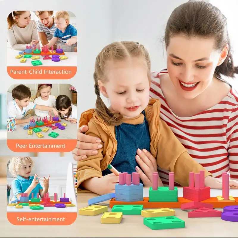 Shape Sorting And Stacking Toy Shape Sorter And Stacker Silicone Toy Stacking & Matching Shape Stacker STEM Preschool Learning