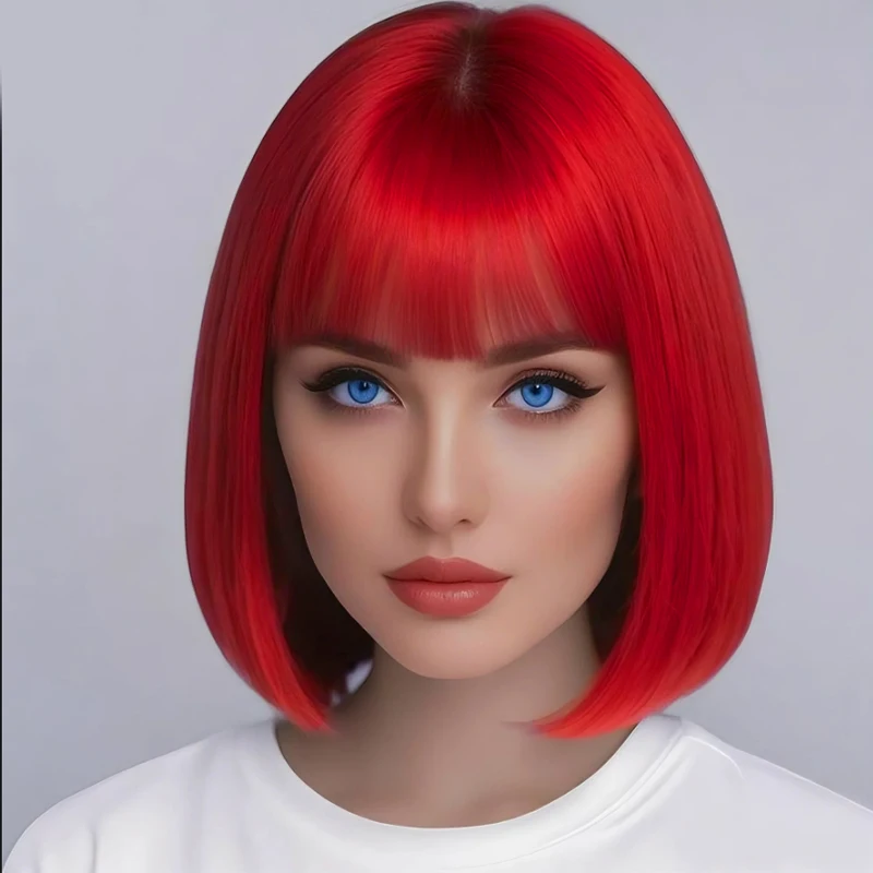 

12-дюймовый красный парик из термостойкого синтетического волокна высокой плотности, универсальный и подходит для повседневных встреч и фестивалей.