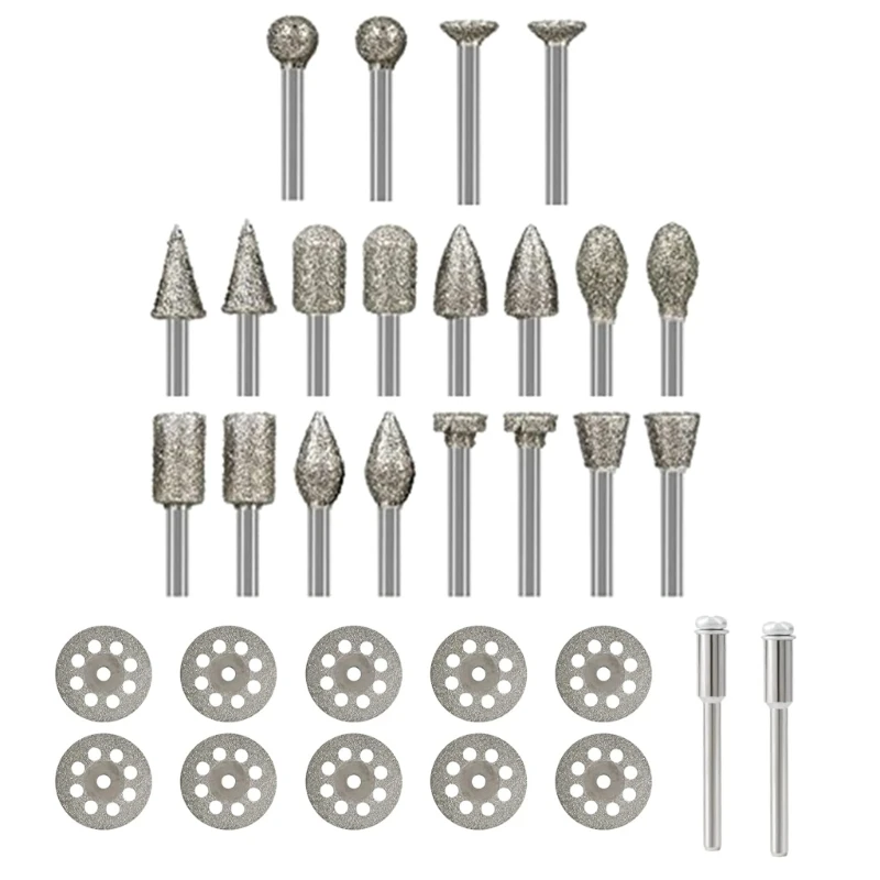 Diamond Cutting Discs for Rotary Tool 20Pcs Diamond Bur Bits 10Pcs Diamond Cutting Wheels 2Pcs Mandrels for Wood Metal