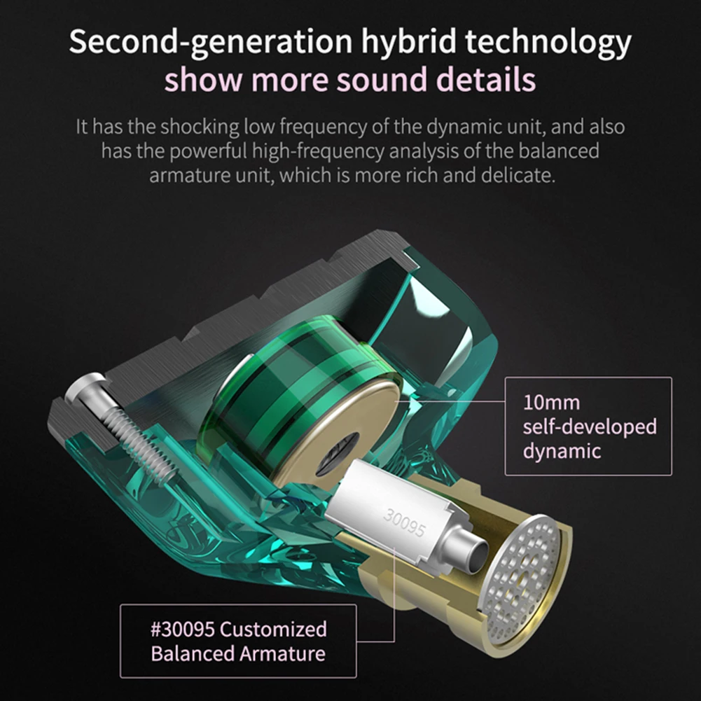 KZ-ZSN سماعات رأس معدنية بتقنية هجينة 1BA + 1DD HIFI Bass سماعات أذن بتقنية هجينة HIFI سماعات أذن داخل الأذن