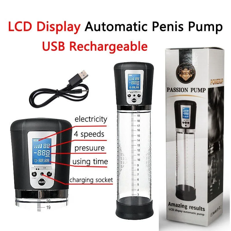 Electric LCD Penis Pump Enlargement Vacuum Dick Extender Men Sex Toy Increase Length Enlarger Male Train Erotic Erection Trainer