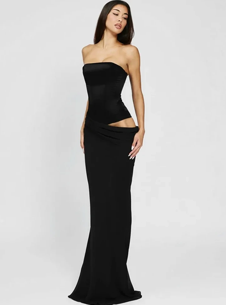 

Элегантное женское длинное платье макси без бретелек с открытыми плечами, прозрачной сеткой, без рукавов, с открытой спиной, облегающее, для клуба и вечеринок