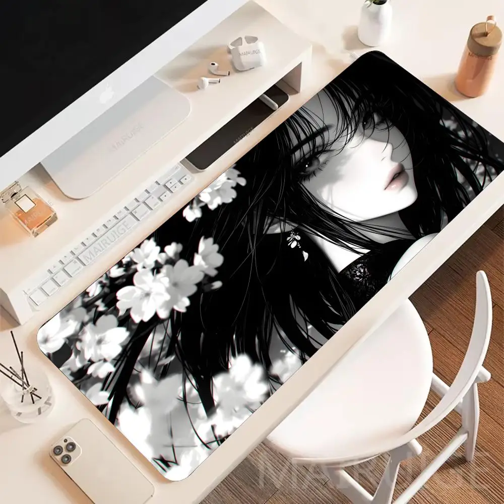 Ink Sakura Girl Mauspad, großes Gaming, rutschfest, Kunst-Mauspad, Computer, Laptop, Tablet, Matte, Tischkissen, Mini-PC, Spielmatte, Mauspads