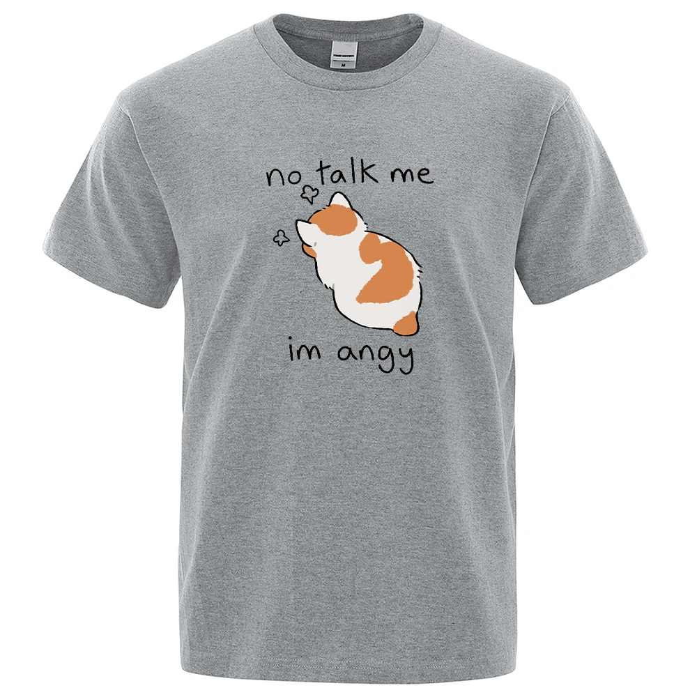 Tsundere Cat No Talk Me Im Angy Male Tshirt Summer Loose Cotton T Shirt Personality Loose Tee Clothes Pattern Casual New Tops