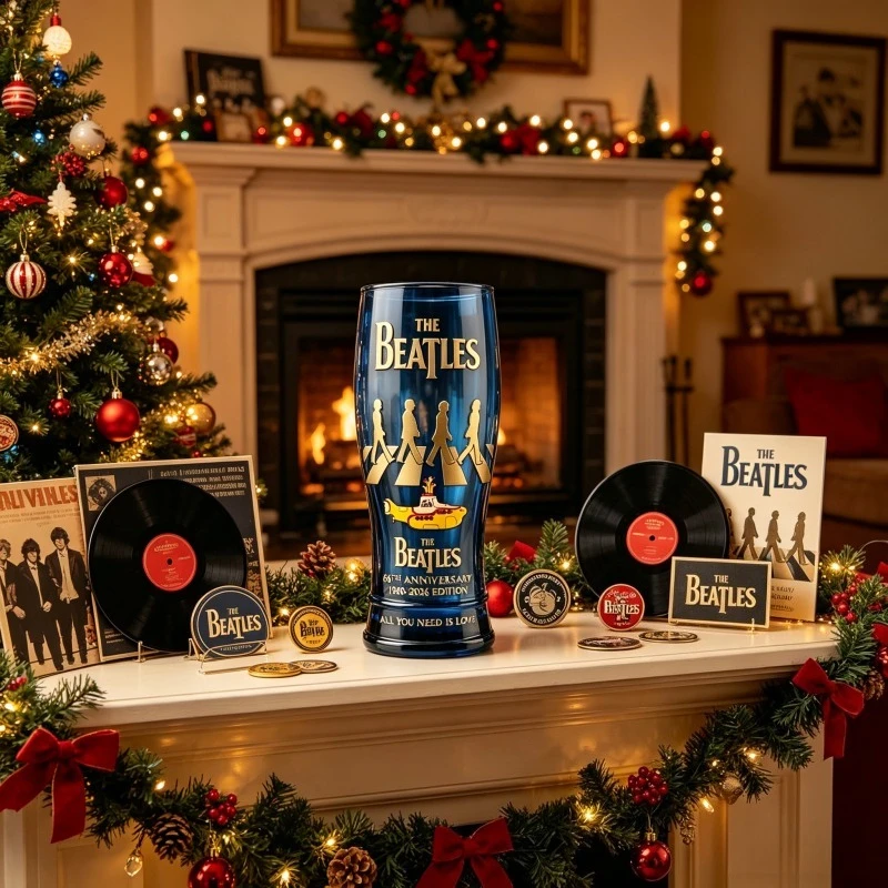 The Beatles 66th Anniversary Blue Glass, Vintage Rock Peripheral Beer Cup Home Decoration Bottle Collection