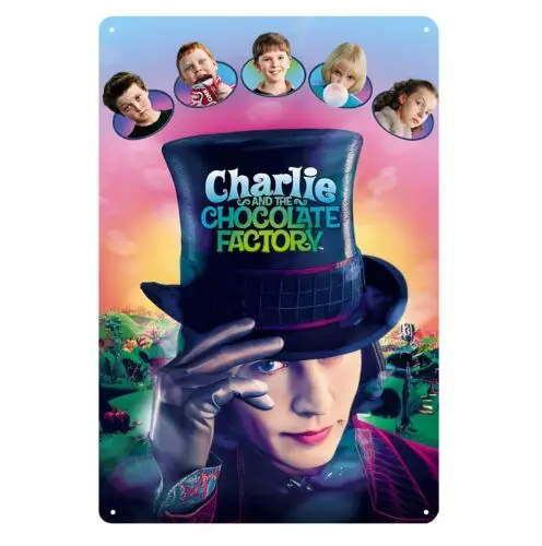 Cartel de chapa de película de Charlie and the Chocolate Factory, placa de aluminio de 20x30cm