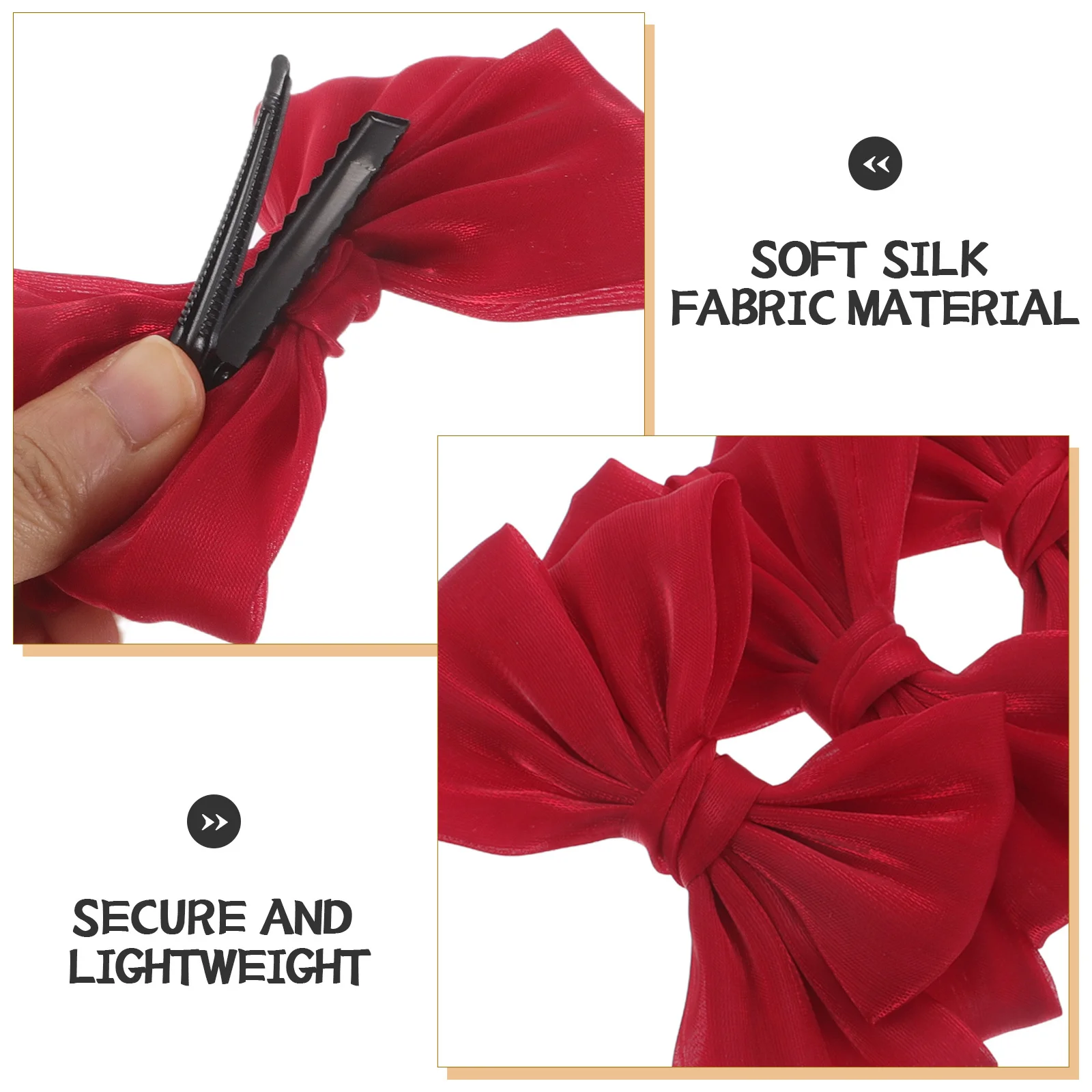 6 قطع من مشابك الشعر المصنوعة من الحرير الناعم على شكل فيونكة للارتداء اليومي وإكسسوارات الشعر للحفلات