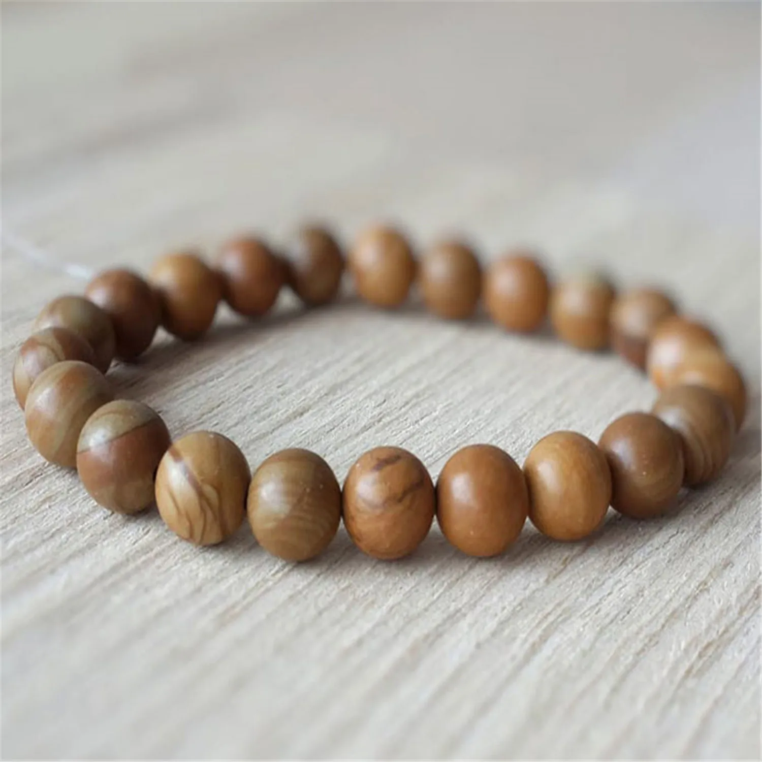 

8mm Natural Wood Stone Gemstone Mala Bracelet Beaded Stackable Semi-Precious Stones Wear Bangle Handmade Prayer