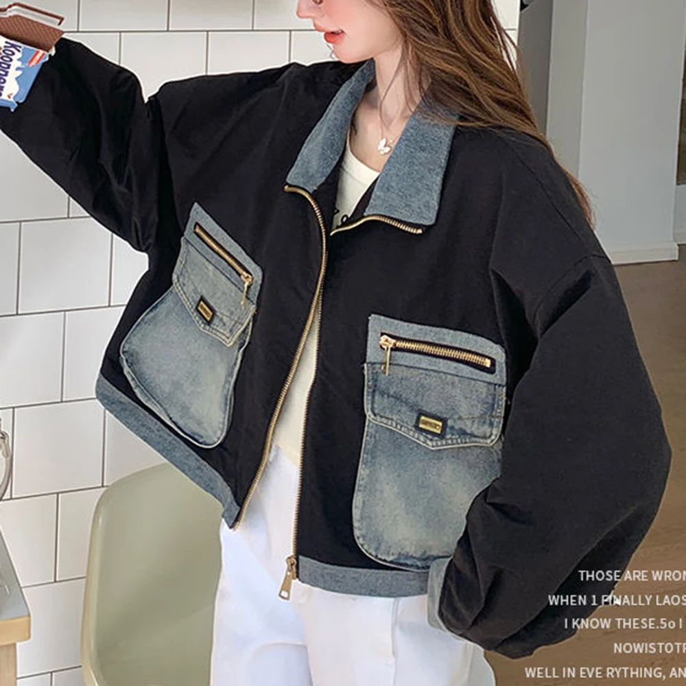 Retro denim spliced jacket women's 2025 spring new small design sense fashion sweet cool short jacket