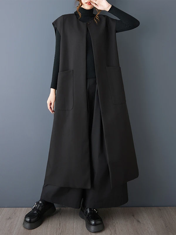 Slimming Double Layer Bla Long Vest Simple Sle Spring Autumn New Arrival k Sle Women's Faionable All-Match Open Ca...