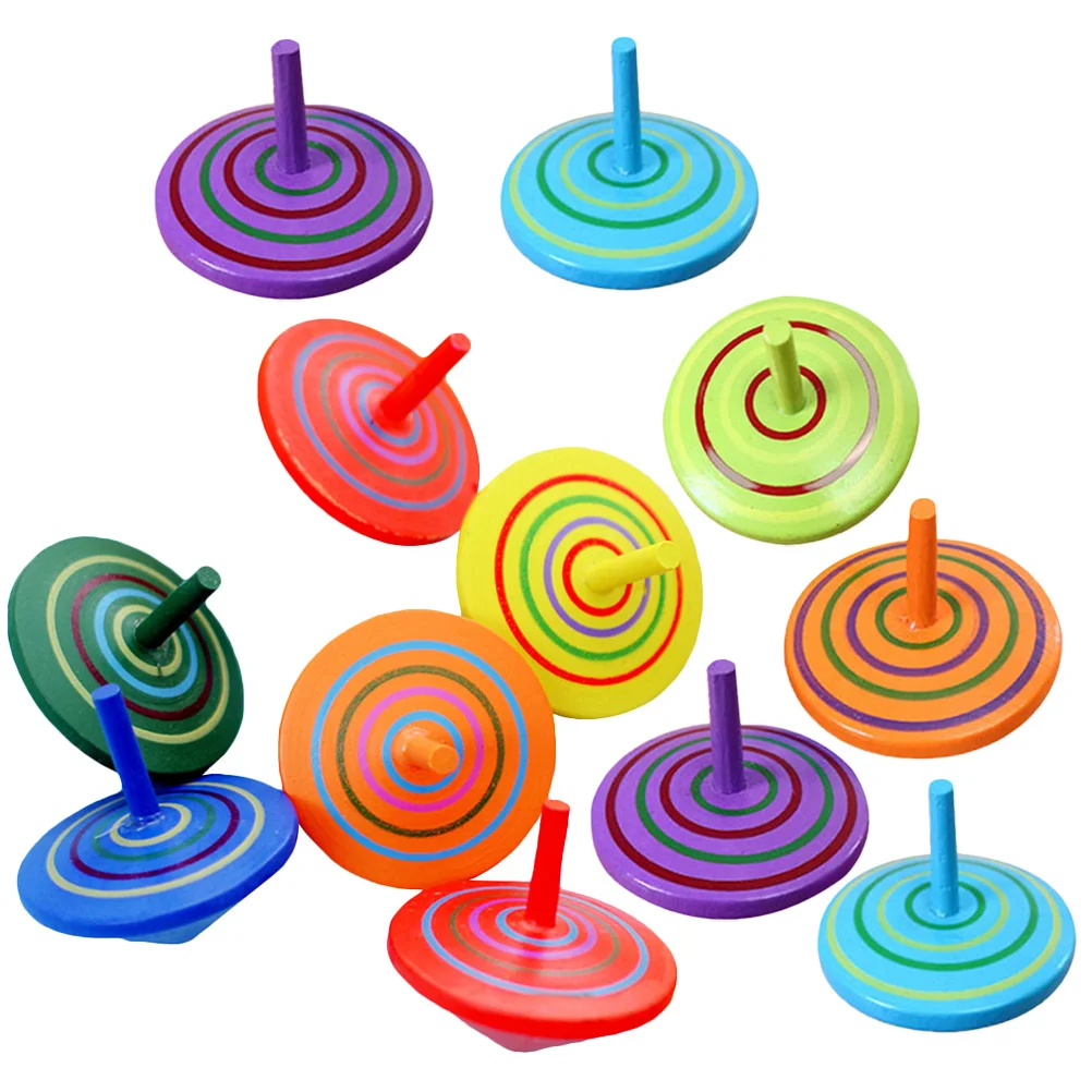 20 Pcs Wooden Spinning Top Child Gyro Toys Baby Kids Small Portable Children Decompression Puzzle