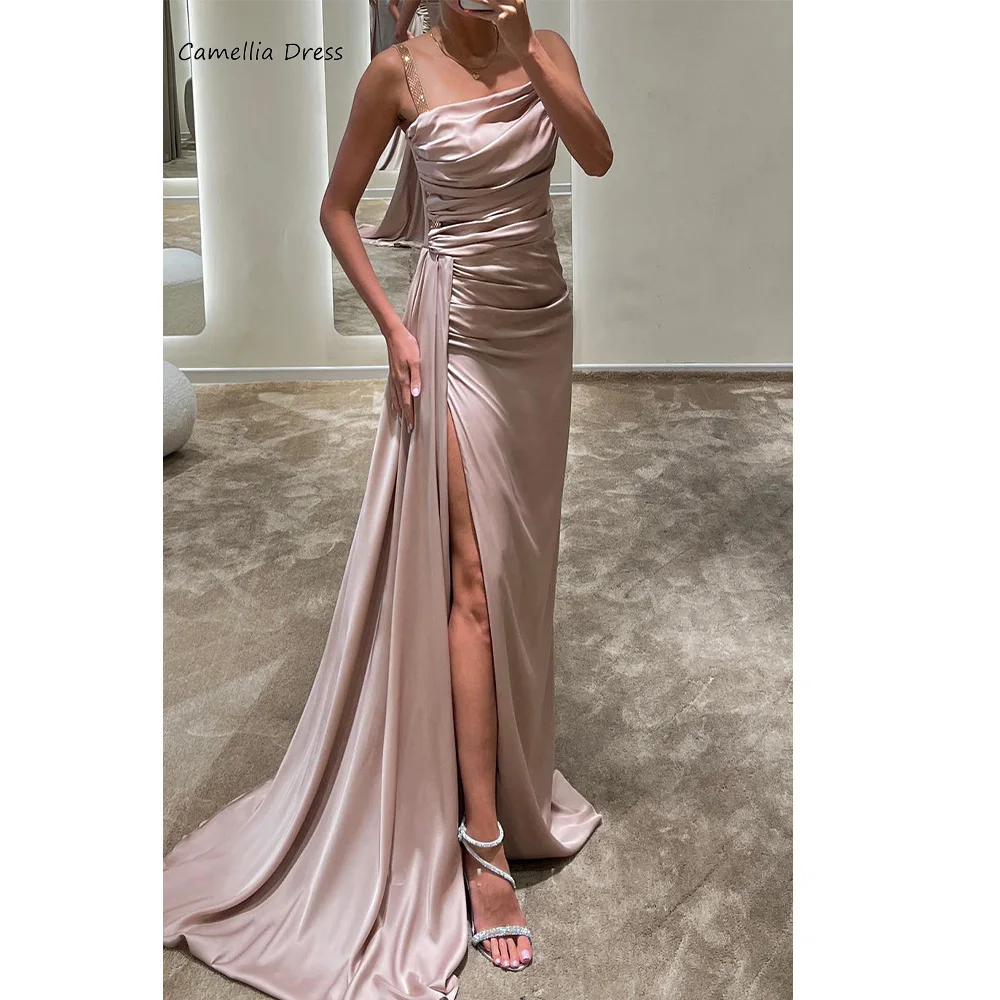 Klassische Abendkleid Scheiden riemen Split Party Kleider drapiert Sweep Train elegante und hübsche Frauen Kleid Vestidos de Fiesta