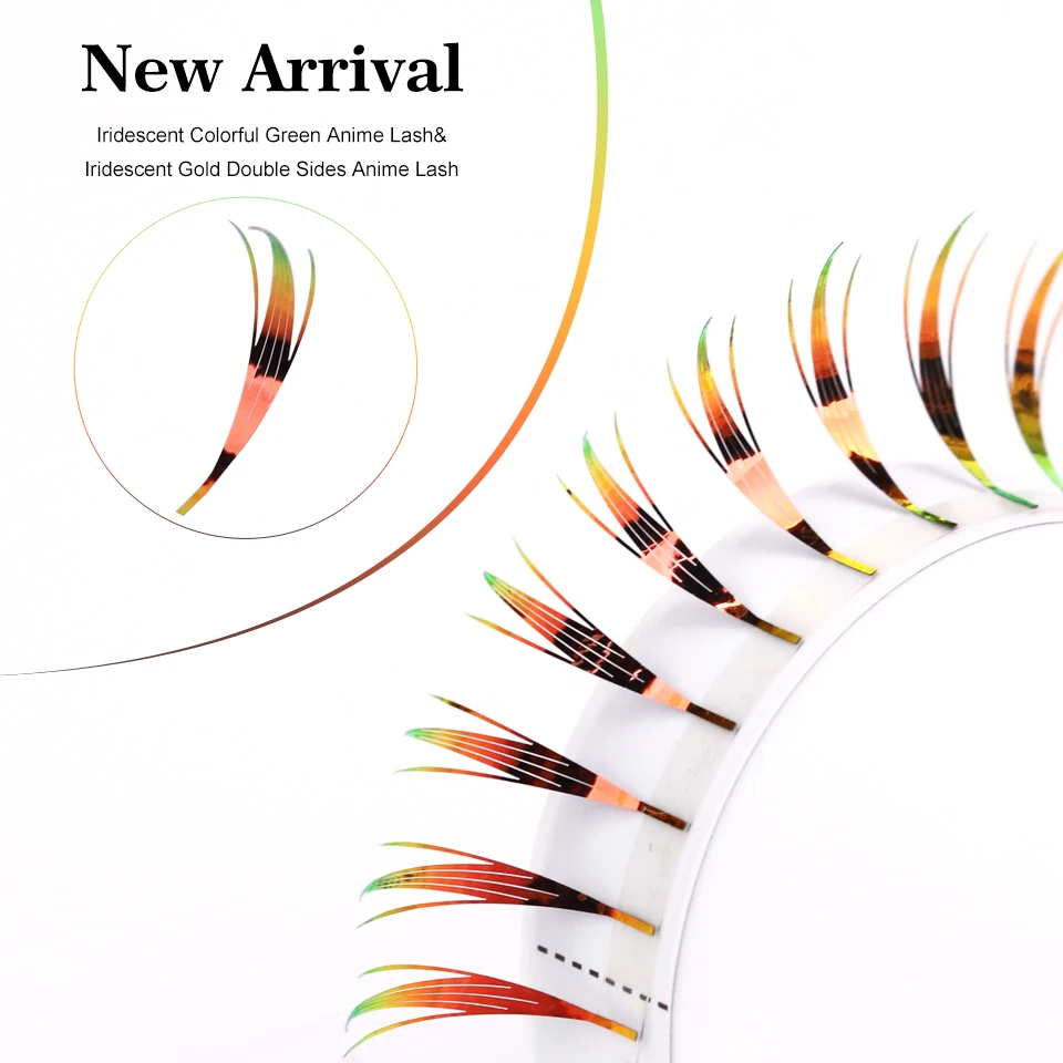 Novo dupla face holográfica comic spire cílios extensões enfeites anime pré-fabricados fãs pena forma cílios para maquiagem natal