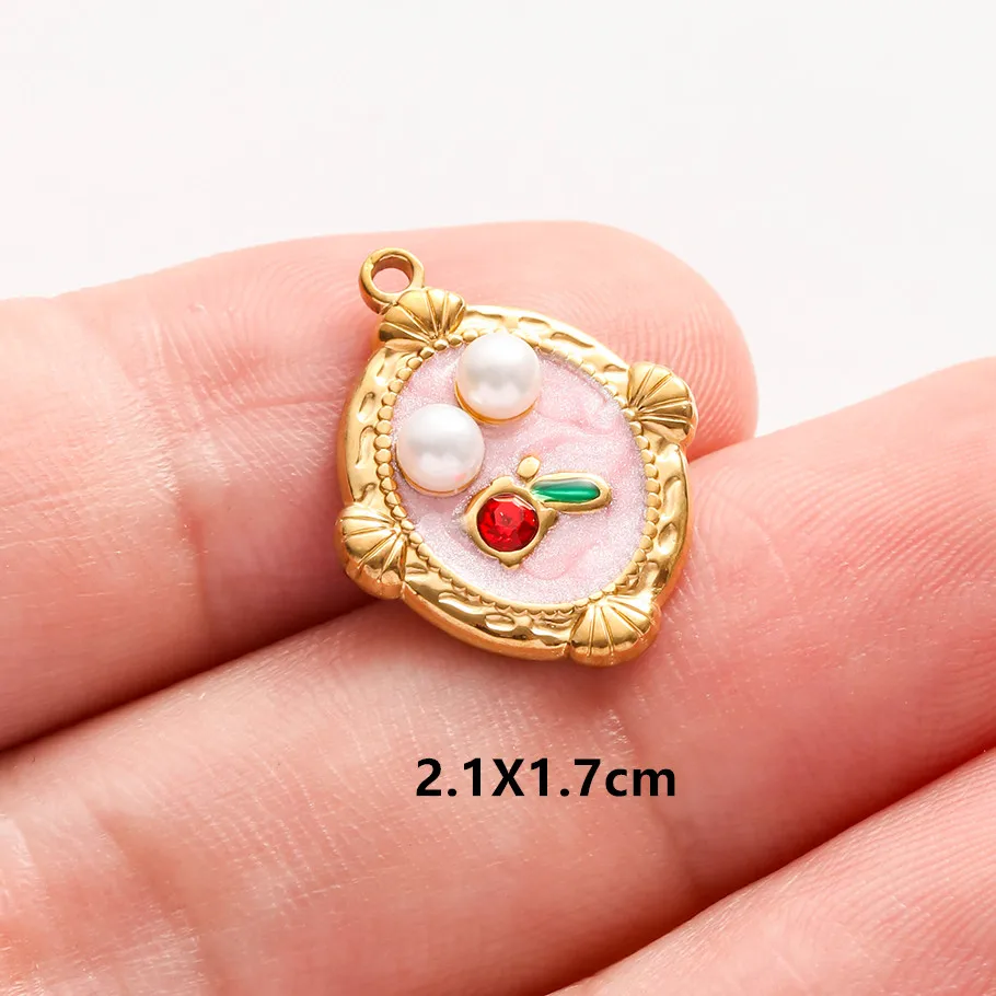 Echte Naturperlen, ovale, unregelmäßige Rosenblüten-Tulpen-Anhänger, bunte Emaille-Charms, Edelstahl-Charms für die Schmuckherstellung, Großhandel. – Detail 20